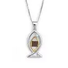 Pendant Jesus Fish Sterling Silver Gold 9K Nano Sim New Testament Jewelry 1.2"