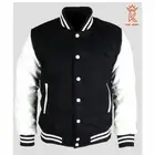 Lettermen Bomber Baseball Black Wool Varsity Jacket With White Leather Sleeves