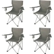 Folding Camp Chairs Mesh Cup Holder (Set of 4) Gray Outdoor Camping Seat Picnic