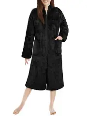Women Zipper Robe House Coat Dress Lounger Zip Up Robe Full Length Fluffy Warm