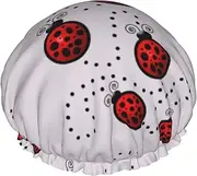 Art Ladybug Tracks Print Various Activities Shower Cap Reusable Soft And Lightweight Bath Hair Cap Long Hair