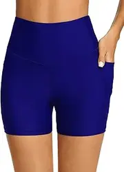 [Tournesol] Women's Swim Shorts High Waisted Bathing Suit Bottoms with Pockets Tankini Swimsuit Boy Shorts
