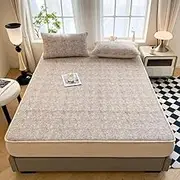 ‌Breathable Mattress Protector Cover Velvet Soft Fitted Topper Thermal Bedding Fitted Sheet All-Season Warm Bed Sheet with Secure Fit-Khaki||Queen:59x79in