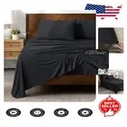 Luxurious 4-Way Stretch Microfiber Bed Sheet Set - Queen, Black for Cool Comfort