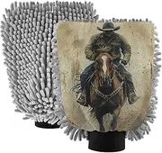 XYMZR Cowboy Retro Horse Hat Absorbent Microfiber Car Wash Mitt, Funny Cute Anime Scratch Free for Cars Cleaning, Home Cleaning Mitts, 2 Pack, 10.24” L x 7.09” W