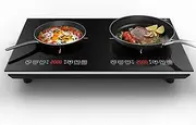 Double-Head Induction Cooker, Induction Cooker with Portable Black Crystal Glass Plate, with 2000w High Power, 9 Power Levels, Timer, Safety Lock & Sensor Touch Control