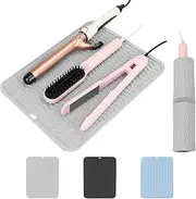 Arsmonjeal Oversize Silicone Heat Resistant Mat for Curling Iron, Hair Straightener, Flat Irons and Hot Hair Styling Tools, Portable Wrap Cover with Velcro for Home Travel Gym Salon(14.2"" x 11"")