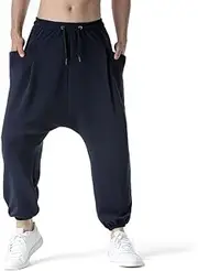 [Abigprofit] Mens Army Green Baggy Genie Boho Yoga Harem Pants Cotton Low Drop Crotch Joggers Sweatpants
