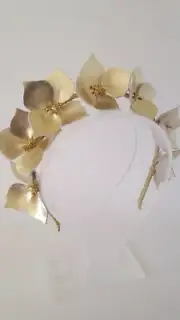 Gold Leather Crown, Headband, Leather Flower Headpiece, Wedding Fascinator