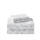 Fawna Flannel 4-Piece Gray Floral Cotton Queen Sheet Set