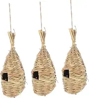 TOGEVAL 3Pcs Handmade Woven Bird Nests Decorative Hanging Bird Nest Adornments for Home Reed Grass Craft for to Play and Sleep