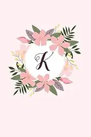 K: Personalized Initial Letter Notebook for Women (Pink Flower Wreath)