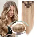 THICK Clip in 100% Remy Human Hair Extensions Full Head Double Weft Balayage