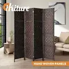 Oikiture 4 Panel Room Divider Screen Privacy Dividers Woven Wood Folding Brown