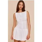 White Scoop Back Button Down Shift Dress, White