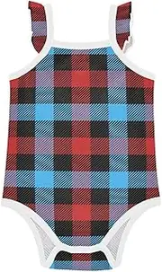 [FRODOTGV] Baby Bodysuits Girl Cotton Clothes Cute Soft Scottish Tartan Plaid Red Blue Baby Summer Clothes for Infant Toddlers 6M, Scottish Tartan Plaid Red Blue