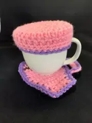 Crochet Mug Cover and Coaster Set ~ Handmade ~ Pink