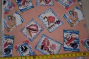By 1/2 Yd, Vintage, Pink & Blue Sea-Life Patches on Peach Cotton, Shamash, B1255