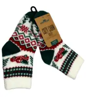 Northeast Outfitters Cozy Cabin Socks Nordic Youth Shoe 10-4 Red Green Christmas