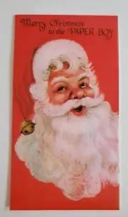 Unused Vtg 60s 70s MERRY CHRISTMAS TO THE PAPERBOY CARD w/ Env RETRO Money Fold