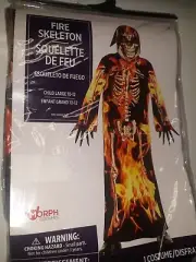 Fire Skeleton Costume 2 Pc Hooded Robe & Mask Halloween Child Kid LARGE 10/12