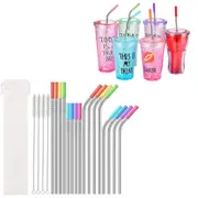 20Pcs Reusable Stainless Steel Metal Straws Drinking Straws with Silicone Tips