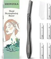 EROWZOLA Dermaplaning Tool for Face Eyebrow Razor and Facial Shaver for Women and Men Dermaplane Razor Peach Fuzz Exfoliation Remover Eyebrow Trimmer with 6 Refill Blades (Black)