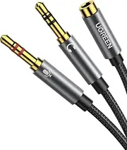 UGREEN Headphone Splitter for Computer 3.5mm Female to 2 Dual 3.5mm Male Headphone Mic Audio Y Splitter Cable Smartphone Headset to PC Adapter (Black)