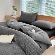 NSNLGSGC Gray Plaid Duvet Cover Set Queen,Charcoal Grid Simple Geometric Square Pattern Comforter Cover,Soft Washed Microfiber Bedding Cover (3PCS,Queen)