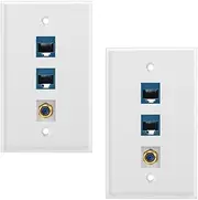 2 Pack 3-Port Ethernet Coax Wall Plate 2 Cat6 RJ45 and 1 Port F Type Connector