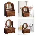 Wood Desk Makeup Mirror Wooden Table Top Vanity Mirror for Bedroom Women