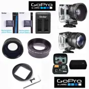 FISHEYE LENS +ZOOM LENS + 2 BATTERIES +USB CHARGER/ CASE FOR GOPRO HERO4 SILVER