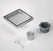 6" Square Shower Drain, Stainless Steel Tile Insert Grate Includes Hair Strainer