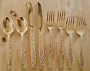 Vtg NOS Cutlery Flatware Gold Plated 2 Forks 2 Dessert 2 Spoons 2 Knives Designs