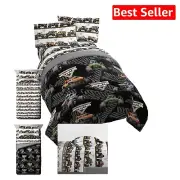 Monster Jam 4-Piece Twin Bed Set - Soft Comforter & Sheet Set Featuring Grave...