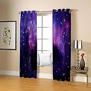 Blackout Curtains Super Soft Purple & Starry Sky W168cm (66") x D229cm (90") x 2 for Kids Bedroom Energy Saving Curtain Solid Durable Polyester Blocking Eyelet Treatment Sets for Nursery 2 Panels
