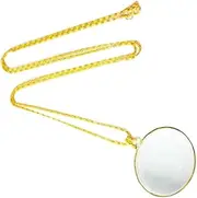 Beatifufu Magnifier Necklace for Reading Portable Magnifying Glass Pendant Golden Design Seniors for Books Inspection and Crafts