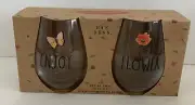 Rae Dunn wine glasses Set Of 2 Enjoy Flower Butterfly NIB New Great Gift 19 Oz