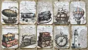 Travel vintage style junk journal travel map card toppers set of 10