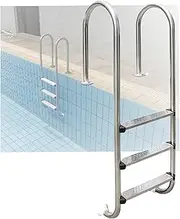 Pool Ladder, 3 Steps Step with Curved Handrails, Easy Assembly and Climbing for Hot Spring Water Park Fish Pond(Drilling,3-Steps1.5mm)