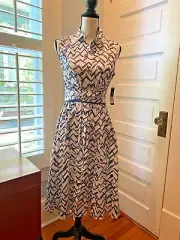 Nic + Zoe NWT Sleeveless Shirt Dress Size PP Button Front Blue/White/Khaki