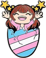 [Hokum and Snark] Trans Pride Flag Egg Crack Femme Gender Euphoria Kawaii Chibi Style Enamel Pin, 1.25 inches, Metal, star