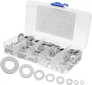 HEALEEP 360pcs Metal Gaskets Stainless Steel Washer Kit Repairs Flat Washer Stainless Steel Silver