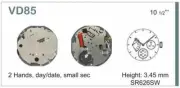 SEIKO WATCH MOVEMENT VD85 RETRO 10 1/2 ` SS DAY/DATE3 Quartz(377)