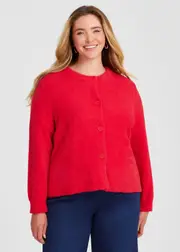 [Virtuelle] Taking Shape Fluffy Knit Crop Cardigan Size 16 in RED, Viscose - Plus Size Women's Cardigans Red