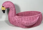 Hello Summer Ciroa Pink Resin Wicker Flamingo Woven Basket