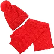 [ANDRESLAD] Children Hat Scarf Fluffy Scarves Stylish Neckerchief Hats Beanie Hat Christmas Knitted Cap Cute Winter Scarf Children Kitted Hat Red Yarn