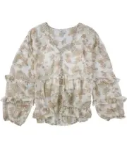 American Eagle Womens Floral Peasant Blouse, Beige, Large