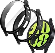 JETech Case with Screen Protector Compatible with Samsung Galaxy Watch 6 44mm, Overall Protective Cover, Built-in Tempered Glass Film High Sensitivity, 2 Pack (Black)