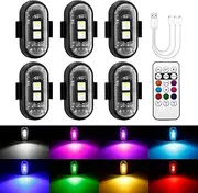 PIFOOG 6PCS Wireless LED Strobe Lights with Remote Control Anti Collision Light RGB Magnetic Rechargeable Motorcycle Light for Cars Trucks Bike Scooter Night Driving Warning Flashing Strobes Lights